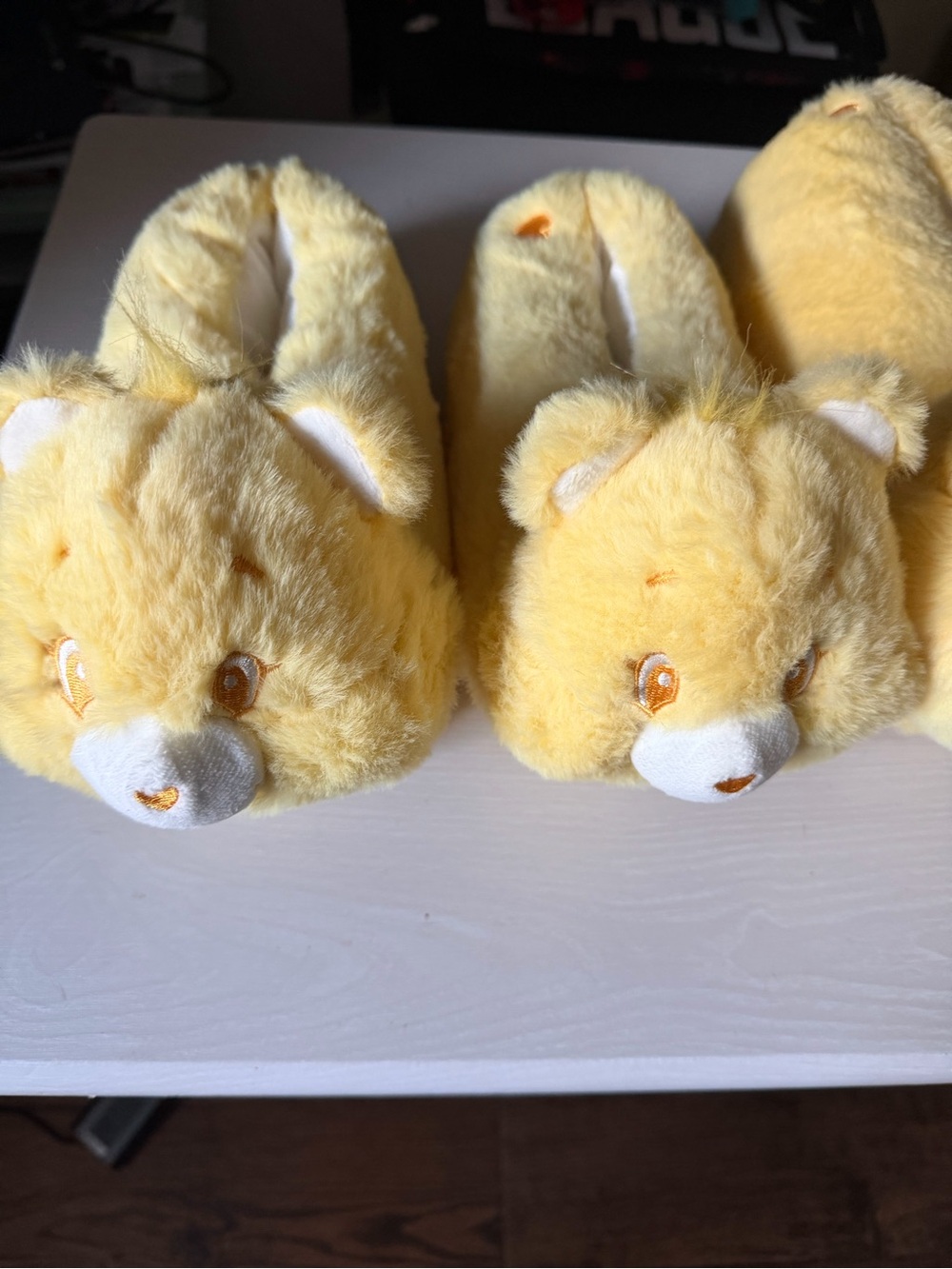 Funshine Bear Yellow Plush Slippers Soft Cozy
